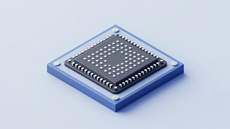 Isometric view of a modern micro-BGA chip showing internal solder bumps