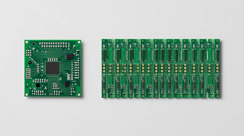 Scalability: Moving from Prototype to Production A visual comparison showing a single prototype board transitioning into a large batch of identical units.
