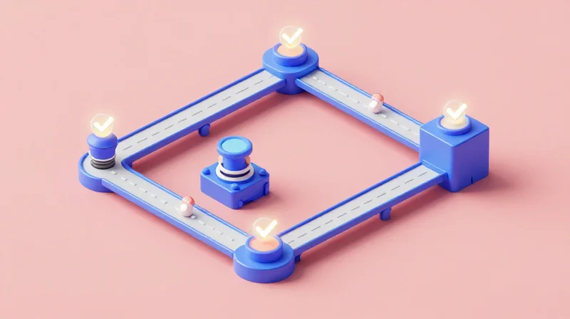Minimizing Manufacturing Rework Through Early Validation 3D isometric representation of a clean manufacturing validation process.