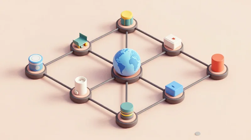 Supply Chain Transparency and Material Sourcing 3D visualization of a global supply chain network