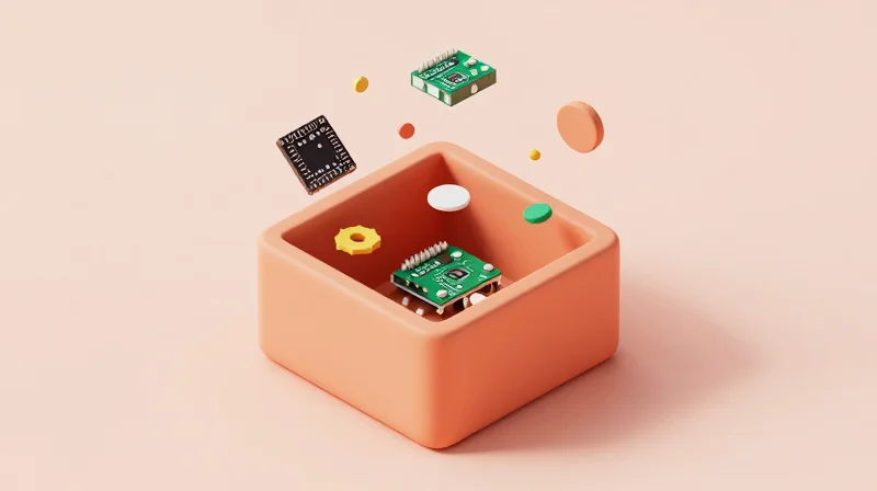 Deconstructing the Box Build Process An isometric view of an electronic component being assembled into a chassis, showcasing a streamlined manufacturing process.