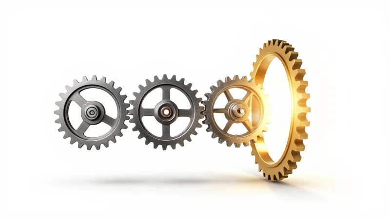 Quality Assurance and Regulatory Compliance A conceptual illustration of a perfect gear mechanism passing through a light portal, symbolizing quality and regulatory success.