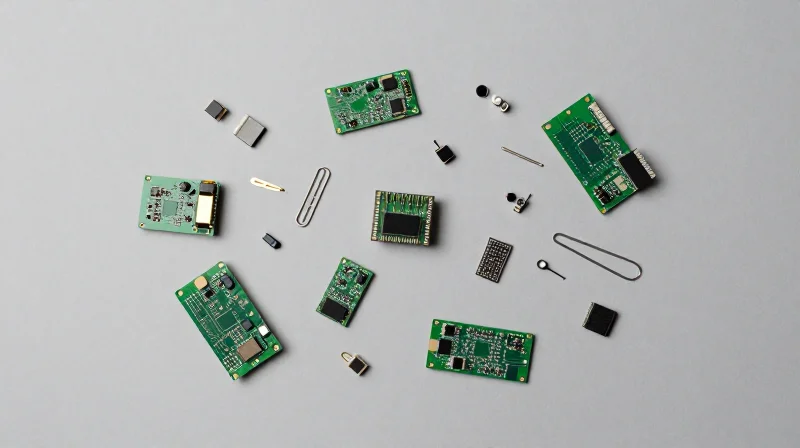 A visual metaphor for a fragmented supply chain showing scattered electronic components disconnected from each other