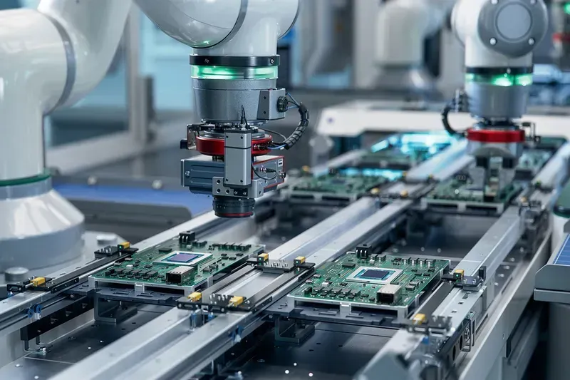 Automated PCB production line in a factory setting