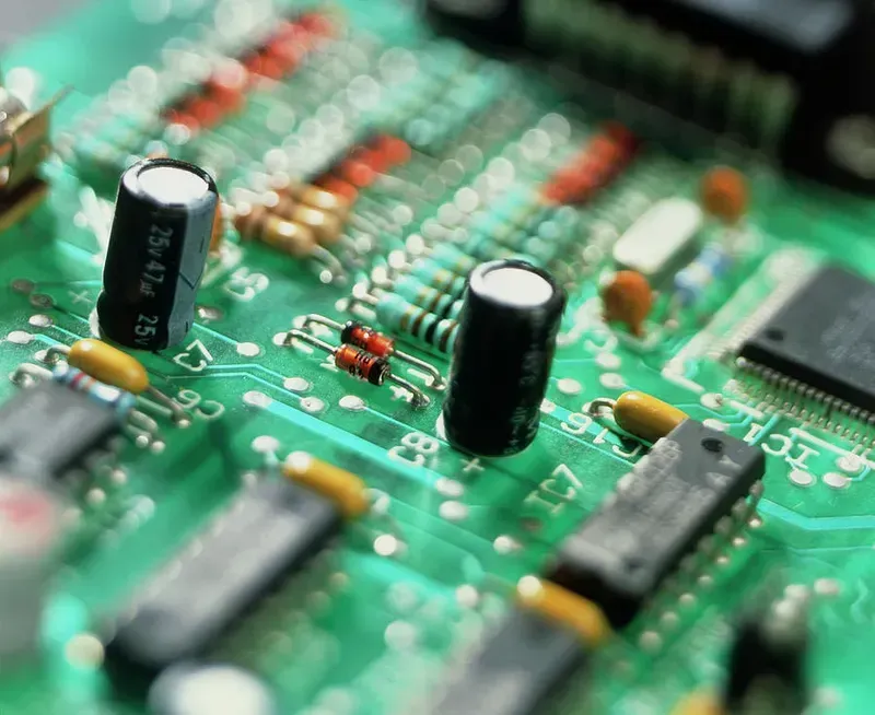 A close-up view of a PCB circuit board used in a smart machine.