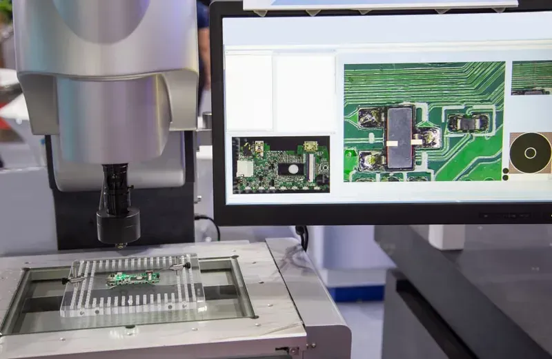 Automated Optical Inspection (AOI) machine inspecting a circuit board