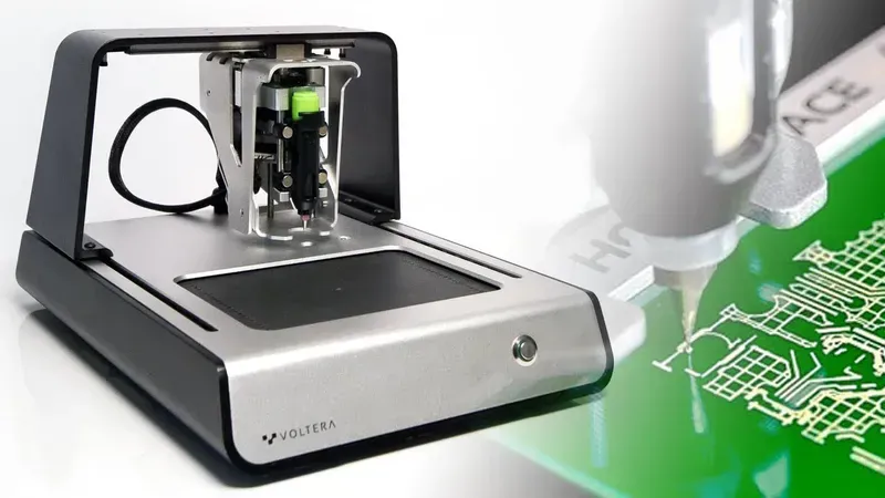 A machine performing rapid prototyping for a PCB board