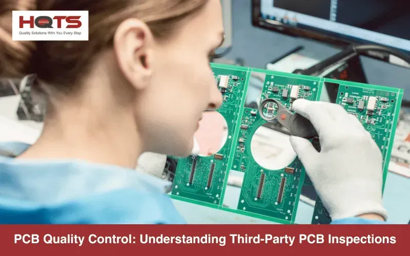 A technician performing quality inspection on a PCB board