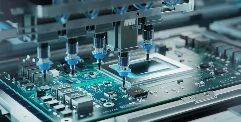 A PCB being manufactured