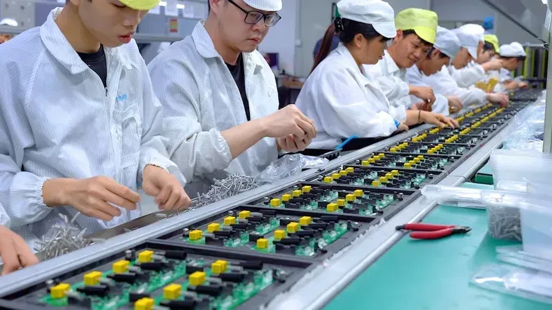 A production line assembling PCBs