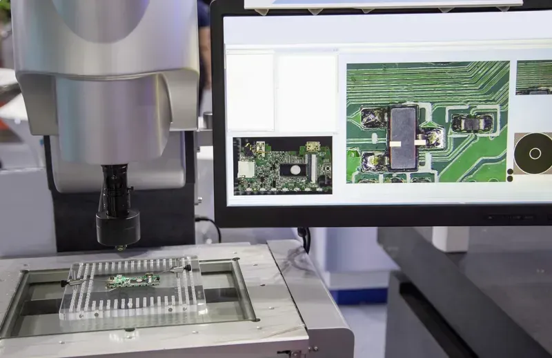 Automated Optical Inspection machine inspecting a PCB.