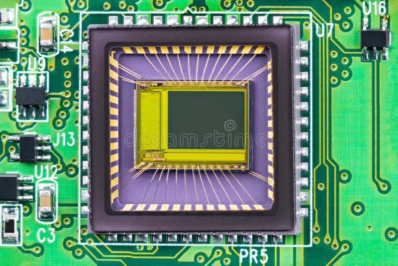 Close-up of sensors on a farmland moisture monitoring PCB